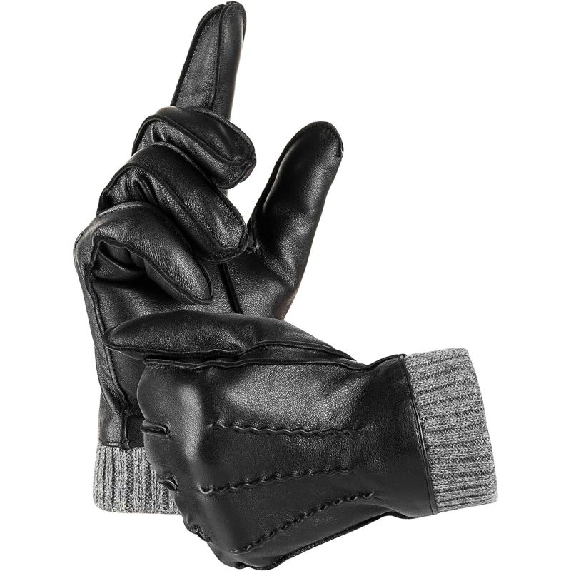 LAMAY Winter Warm Genuine Leather Gloves, Cashmere Lined Driving Motorcycle Gloves for Men (Size : L) - Image 1